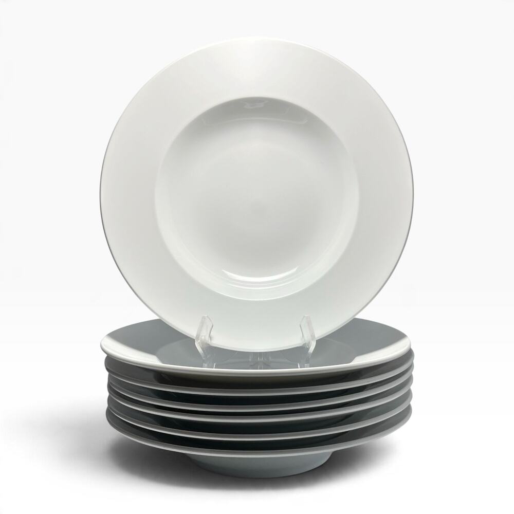 Crate & Barrel Maison 7 White Porcelain Large Rim Pasta or All Purpose Bowls 12”